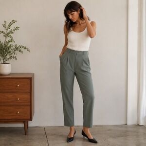 FRNCH Paris Minimalist Pleated Trousers M Olive Quiet Luxury Straight Leg